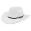 Cappello da cowboy vintage da donna occidentale da uomo, con tesa arrotolata, stile etnico, con cintura in pelle, cappello fedora da festa, berretto in feltro sombrero