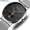 Marca de luxo Crrju Men assistir clássicos negócios Slim Quartz assistir elegante clock de malha de aço à prova d'água elegante masculino masculino251f