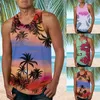 Etnisk kläd Anime T Skjortor Herrmode Tank Toppar Casual Loose Sports Beach Seaside Hawaiian Print Top Vest Blus