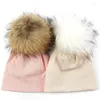 Boinas colorido de doce beanies infantil inverno chapéu de gorro quente girotos de algodão macio meninas meninos 15cm pompom de pele real
