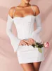 Casual Dresses Josiaoprah Satin Bodycon White Dress Boned Two Layer Elastic Pads Bustier Vestidos Summer Sexy Nigth Party Club Women