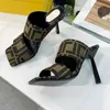 كعب النعال F V Stiletto Women Sandal Buges Open Open Open Op Slip on Slides Leather Extole Sandals Designer Luxury 9.5cm Heel Womens Shoesper