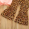 Clothing Sets Children Girl Clothes Suit Pink Pocket Short Sleeve Top Fashion Leopard Print Flare Wide Leg Pants 2Pcssets Baby Girl Clothing W230210