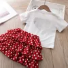 Kledingsets Girls Pak Girls Zomerkleding Sets Love Short Sleeve Polka Dot Cake Dress 2pcs Fashion Desets Sets Toddler Girl Cleren W230210