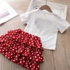 Conjuntos de roupas Girls Suit Girls Girls Summer Clothings Love Love Shorve Slave Polka Dot Cake Dress 2pcs Roupas de moda conjuntos de roupas para meninas W230210