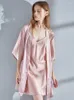 Kvinnors sömnkläder Kvinnor Silk Robe Sleep -shirt Champagne Gold Night Dress for Ladies Nightgowns 16 Momme Real Nightwear Set