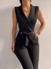 Womens Jumpsuits Rompers Solid Casual Women Summer Jumpsuits VNeck LaceUp Sleeveless Wide Leg Pants Button Ladies Bodysuits Streetwear Drop 230210