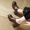 Office Brown Black Work Leather Shoes Women Fashion Buckle Lady Wedding Dress Shoe High Chunky Heel Oxfords 281