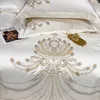 Bedding sets Luxury Gold Feather Embroidery Egyptian Cotton ChampagneLight Yellow Patchwork Duvet Cover Bed Sheet Pillowcases Bedding Set 230210