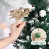 Decorative Flowers Wreaths 12pcs Christmas Glitter Artificial Poinsettia Flowers Christmas Tree Flowers Ornaments Xmas Party Decoration Stems And Clips 230210