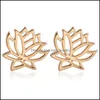 Stud Lotus Earrings Brincos Pierced Lady Simple For Women Gift Oorbellen Earring Drop Delivery Jewelry Dhw7B