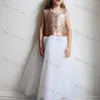 Girl Dresses Simple Scoop Neck A-Line Flower Gril Rose Gold Sequined Sleevelesss Backless Organza Kid Birthday Prom Gown Vestidos