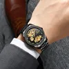 ساعة معصم Fngeen Men Watch Mechanical Fashion Hollow Dial مقاومة للماء ، فرقة فولاذ أسود مضاد للارتداء المقاوم للبخار البخاري