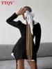 캐주얼 드레스 TTQV 우아한 주름 흑인 여자 드레스 패션 패션 긴 슬리브 하이 허리 드레스 가을 패치 워크 미니 드레스 여성 의류 230210