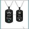 Pendant Necklaces Her King His Queen Necklace Keychains Jewelry Crown Statement Lovers Girlfriend Wife Couples Drop Delivery Pendants Dhwqv