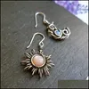 Charm Bohemia Sun And Moon Earrings Sier Color Crystal Drop Women Female Boho Fashion Jewelry Gift Delivery Dh6Ls