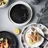 Plates Ceramics Cutlery Nordic Black White Marbling Round Oval Plate Bowl Cup Dish Spoon Fork Household Kitchen Supplies Tableware