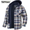 Mäns casual skjortor Tacvasen Men's Flanell Shirt Jacket med avtagbar huva rutig quiltad fodrade vinterrockar Tjock huvtröjor man fleece skjortor 230210