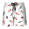 Men's Shorts Summer Men's Beach Pants 3D Printing Feather Leaves Fashion Home Waist Lace Up Short