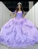 Princesa Lilac Lavender Quinceanera vestidos Crystal Lace-up Corset Birthday Birthday 3d Flores doces 16 vestidos vestidos de 15 anos