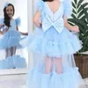 Mädchenkleider Prinzessin Fantasiee Blue Stufe Tüll Blume Geburtstag Hochzeit Robe de Demoiselle Kommunion