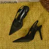 女性Suojialun Slingback Spring Brand Sandals新しい先の尖ったつま先のスリップ薄いハイヒールレディースエレガントポンプ靴drss sanda t