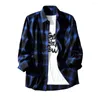 Men's Casual Shirts Stylish Spring Shirt Men Coat Plaid Print Color Matching Buttons Autumn Warm