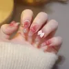 Valse nagels 24 -stcs doorschijnende roze glanzende 3d boog nep voor vrouwen en meisjes salon vinger tenen diy Franse stijl sal9999