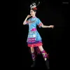 Stage Wear Hmong Miao Roupas chinesas Trajes tradicionais de dança azul para mulheres Festival Performance Clothing