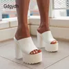 Sandals Gdgydh Black Platform Slides Sandals For Women Open Toe Backless Sexy High Block Heels White Wedding Shoes Breathable Slip On T230208