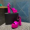 Hot pink Aevitas double platform satin sandals ankle strap side buckle chunky block high Heels square open-toe women's Luxury Designer shoes Evening factory footwear