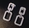 Crystal Stud Earrings Geometric Rectangle Simple Dangle CZ Zircon Diamond Earring Women Party Wedding Jewelry 2023 no box