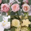 Decorative Flowers Wreaths PARTY JOY 2.1M Fake Peony Rose Vines Artificial Flowers Garland Eucalyptus Hanging Plant for Wedding Arch Door Party Table Decor 230210