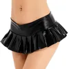 Skirts Sexy Womens Mini Skirt With Built-in Thong Metallic Shiny Pleated Miniskirt Solid Color Low Rise Nightclub Costume