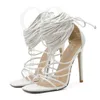 Sandals Women Women Women Band Strappy 11cm High Sexy Strap Strap Sapatos de verão Saltos de stripper Branco T230208 0DE9 'S