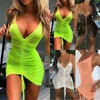 Casual Dresses Transparent Mesh Bandage Women Strappy Party Dress 2023 Sommar ärmlös V-ringning Mini Bodycon Night Club Lingerie