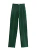 Pantalones de dos piezas para mujer, elegante chaqueta recta verde oscuro, trajes de otoño para mujer, conjunto a juego liso básico, traje de cintura media para mujer 230209