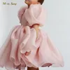 Dopklänningar Fashion Girl Princess Vintage Dress Tulle Child Vestido Puff Sleeve Pink Wedding Party Birthday Tutu kläder 1 10y 230209