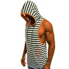 Men's Hoodies Male Hooded Vest Undershirt Summer Fitness Hoodie Tank Top Mens Stringer Striped Sleeveless Bodybuilding Tee Shirts Men MY076