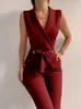 Womens Jumpsuits Rompers Solid Casual Women Summer Jumpsuits VNeck LaceUp Sleeveless Wide Leg Pants Button Ladies Bodysuits Streetwear Drop 230210