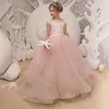 Girl Dresses UETTEY Pink Ball Gown Flower Scoop Neck Kid Birthday Girls Dress Children's Small Wedding