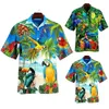 Camisas casuais masculinas 2023 Summer Men de manga curta Hawaiian Camisa Animal Parrot Impressão de retalhos de retalhos de colarinho de colarinho de rua chique