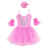 Stage Wear Kids Dancewear Spaghetti Straps Sequins Mesh Girls Ballet Tutu Dress With Arm Sleeves Set Child Performance Dance Costume