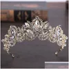 Headpieces Luxury Bridal Crown Sparkle Rhinestone Crystals Roayal Wedding Crowns Crystal Veil Pannband Hårtillbehör Party Tiaras DHR6Q