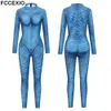 Jumpsuits voor dames rompers fccexio het filmpatroon 3D -print sexy bodysuits vrouwen lange mouw cosplay jumpsuit 230210
