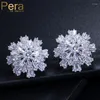 Boucles d'oreilles Pera marque couleur argent Style coréen bijoux femmes fête grande conception de fleur de neige blanc cubique zircone oreille Clip E243