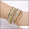 Link Chain Leather Wrap Bracelet for Women Boho Mtilayer Bracelets de cristal pulseiras casuais Braned Handmade Magnetic Bangle Dhpmb