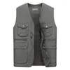 Hommes gilets printemps automne homme gilet décontracté avec poches multifonctions conception gilet mâle col en v chevrons gilets hommes loisirs