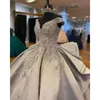 Silver Quinceanera Dresses Satin Beading Sequined Appliques Sweetheart Luxury Sweet Princess Ball Gown Vestidos De Fiesta