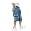 Men's Shorts Men's Plus Size Hip-Hop Wide-leg Multi-Pocket Cropped Denim Pants Cargo Jeans Men